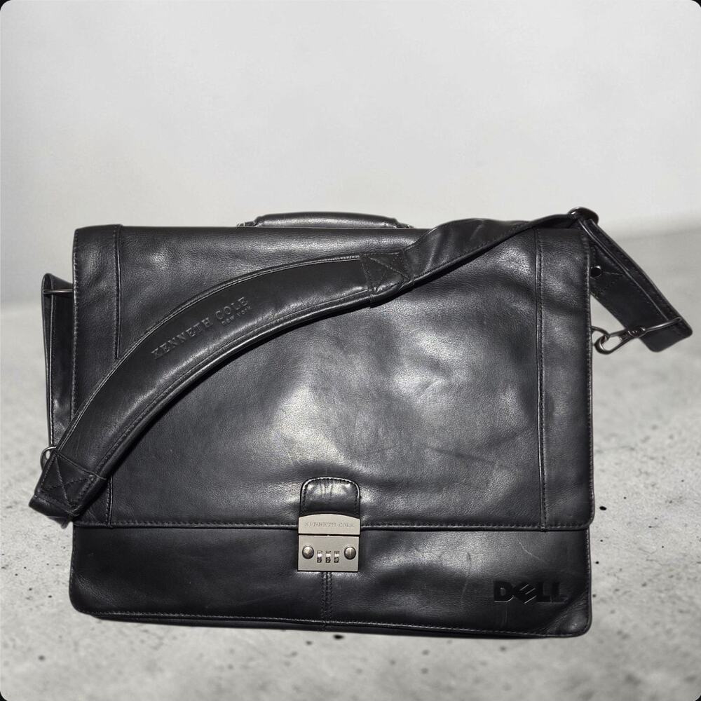 Vintage Kenneth Cole New York Leather Dell Briefcase Messenger Bag Black